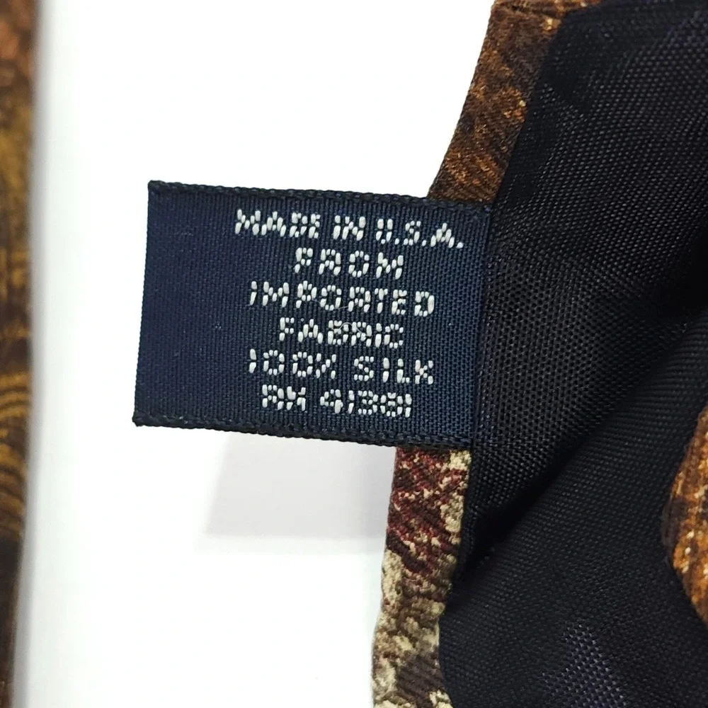 Vintage 90s Polo Ralph Lauren  Pheasant Bird Silk Neck Tie Brown Hand Made USA